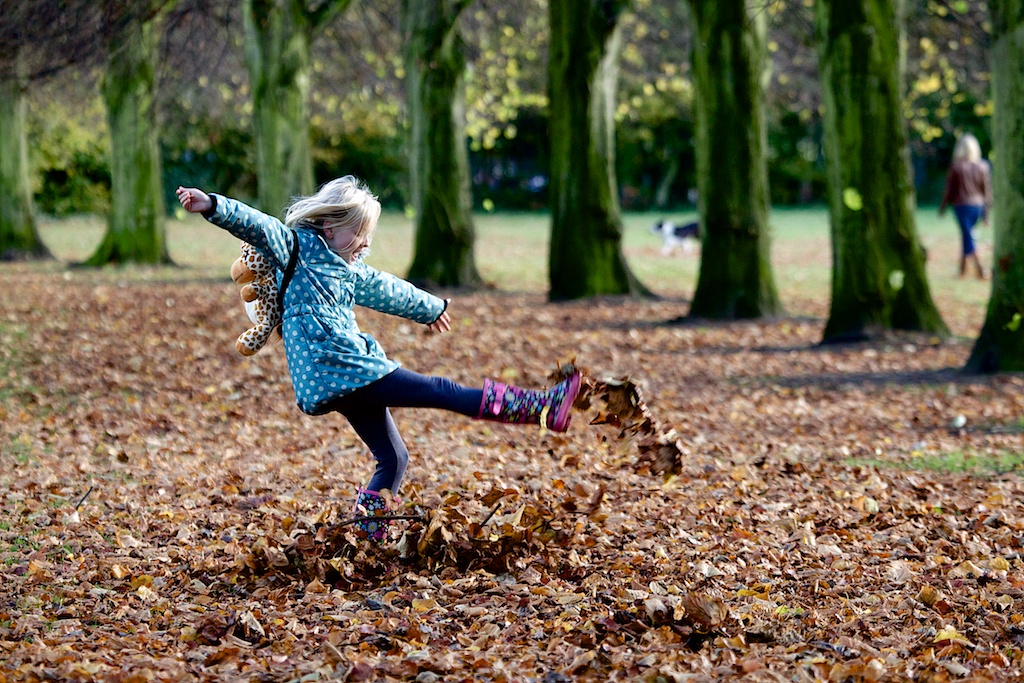 Girl kicking leaves c Dave Jones