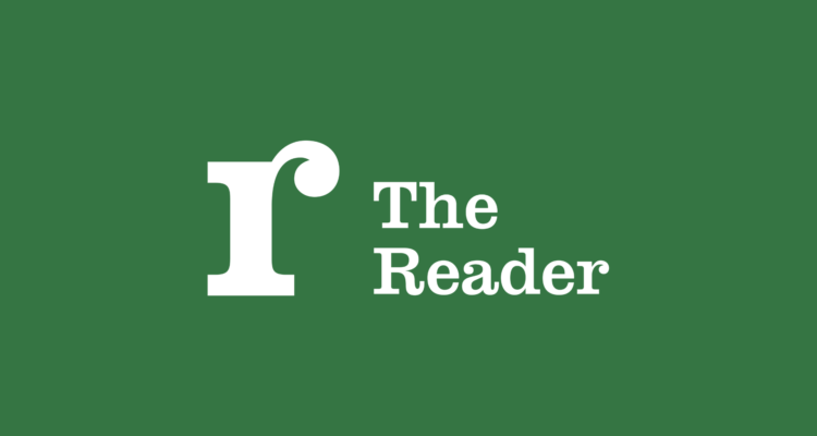 The Reader logo on a dark green background