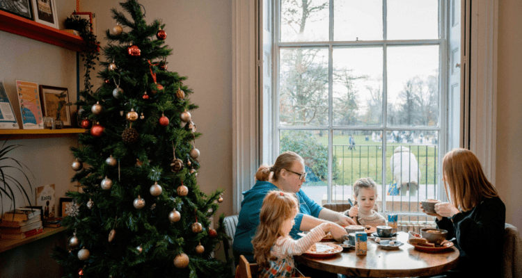 A family eating in The Reader café