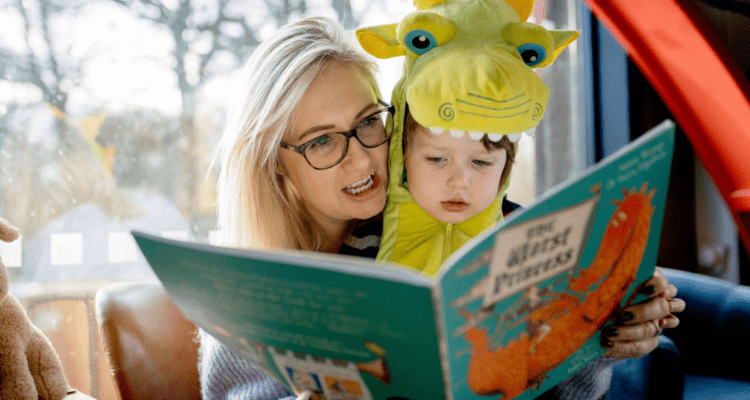 Parent and child at the Storybarn